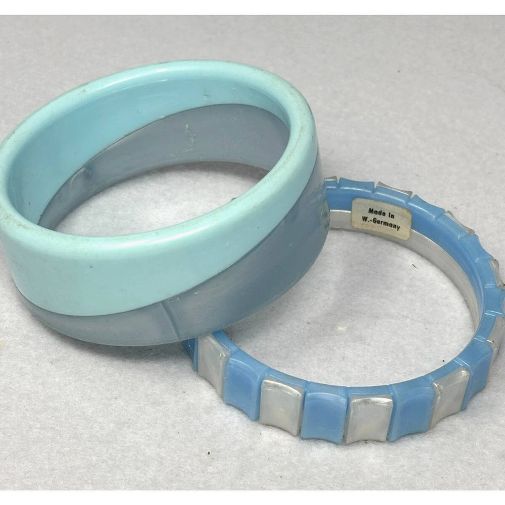 Vtg Lot 2 Blue Plastic Bangle Bracelets Costume Jewelry West Germany